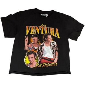 Ace Ventura Pet Detective Graphic Tee Movie Promo Black T-Shirt Medium‎ Cropped